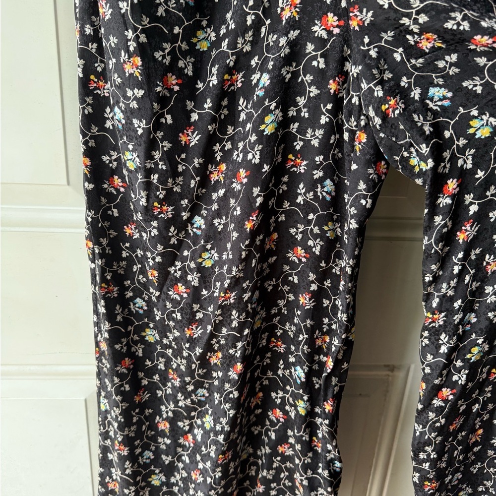Rebecca Taylor 100% Silk Black Floral Vine Print Cropped Wide Leg Jumpsuit - Picture 9 of 15
